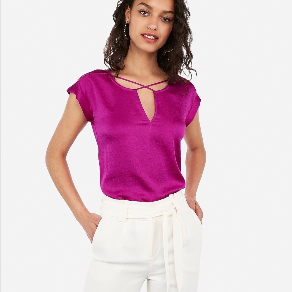 Express Satin Cross Front Bright Pink Gramercy Tee